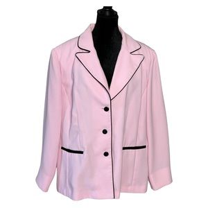 Vintage 90s Studio 1 Pink V Collar Black Outline Blazer 2 Faux Pockets Size 20W